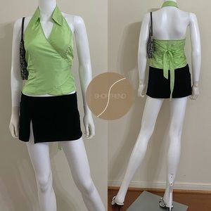 Lovely Vintage y2k 100% silk pixie green collar wrap top